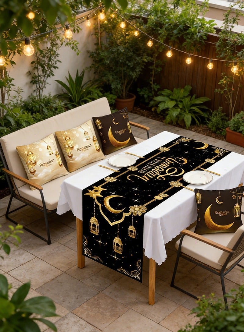 Yoawllty Ramadan Table Runner, Ramadan Decorations, Ramadan Pillow Covers, Ramadan Table Decoration with Table Runner and 4 PCS Decorative Pillow Covers - Image 1